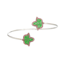 Load image into Gallery viewer, AKA Sorority Pink Green Ivy Leaf Open Bangle
