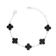 Cargar imagen en el visor de la galería, Bracelet Silver Black Quatrefoil Clover 5 Motifs
