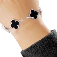 Cargar imagen en el visor de la galería, Bracelet Silver Black Quatrefoil Clover 5 Motifs
