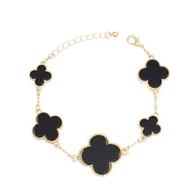 Cargar imagen en el visor de la galería, Gold Chain Bracelet with Black Quatrefoil Clovers
