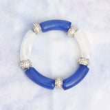 ZPB Blue White Tubular and Rondelle Bead Bracelet