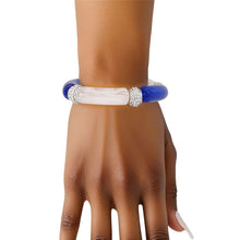 Cargar imagen en el visor de la galería, ZPB Blue White Tubular and Rondelle Bead Bracelet
