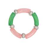 AKA Pink Green Tubular and Rondelle Bead Bracelet