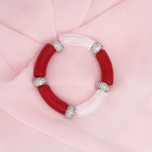 Cargar imagen en el visor de la galería, DST Red White Tubular and Rondelle Bead Bracelet
