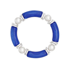 Cargar imagen en el visor de la galería, ZPB Marbled Blue with White Pearl Stretch Bracelet
