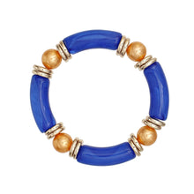 Cargar imagen en el visor de la galería, SGRHO Marbled Blue and Gold Pearl Stretch Bracelet
