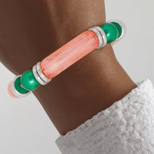 Cargar imagen en el visor de la galería, AKA Marbled Pink with Green Pearl Stretch Bracelet
