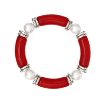 Cargar imagen en el visor de la galería, DST Marbled Red with White Pearl Stretch Bracelet
