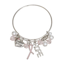 Cargar imagen en el visor de la galería, Breast Cancer Silver Wire Light Pink Charm Bangle
