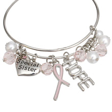Cargar imagen en el visor de la galería, Breast Cancer Silver Wire Light Pink Charm Bangle
