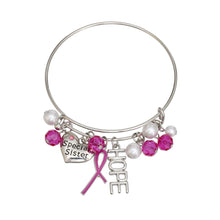 Cargar imagen en el visor de la galería, Breast Cancer Silver Wire Pink Charm Bangle

