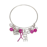 Breast Cancer Silver Wire Pink Charm Bangle