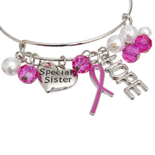 Cargar imagen en el visor de la galería, Breast Cancer Silver Wire Pink Charm Bangle
