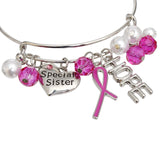 Breast Cancer Silver Wire Pink Charm Bangle