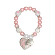 Load image into Gallery viewer, Breast Cancer Light Pink Pearl Heart Charm Bracelet
