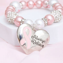 Load image into Gallery viewer, Breast Cancer Light Pink Pearl Heart Charm Bracelet
