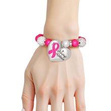 Load image into Gallery viewer, Breast Cancer Pink Pearl Heart Charm Bracelet
