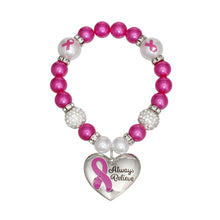 Load image into Gallery viewer, Breast Cancer Pink Pearl Heart Charm Bracelet
