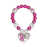 Breast Cancer Pink Pearl Heart Charm Bracelet
