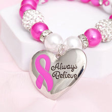 Load image into Gallery viewer, Breast Cancer Pink Pearl Heart Charm Bracelet
