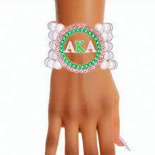 Load image into Gallery viewer, AKA Pearl Bracelet Alpha Kappa Pink Green
