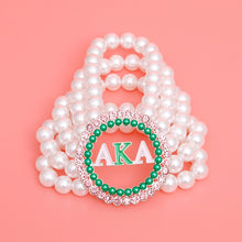 Load image into Gallery viewer, AKA Pearl Bracelet Alpha Kappa Pink Green
