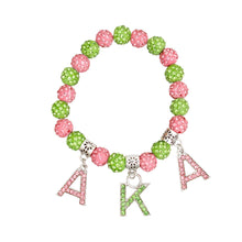Cargar imagen en el visor de la galería, AKA Sorority Pink Green Bling Letter Bracelet
