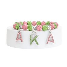 Cargar imagen en el visor de la galería, AKA Sorority Pink Green Bling Letter Bracelet
