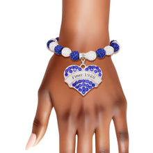 Cargar imagen en el visor de la galería, ZPB Sorority Blue White Bling Heart Charm Bracelet
