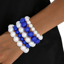 Cargar imagen en el visor de la galería, ZPB Blue White Pearl Stretch 5 Pcs Bracelets Women

