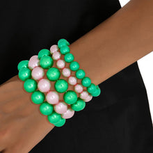 Cargar imagen en el visor de la galería, AKA Pink Green Pearl Stretch 5 Pcs Bracelets Women
