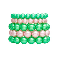 Cargar imagen en el visor de la galería, AKA Pink Green Pearl Stretch 5 Pcs Bracelets Women
