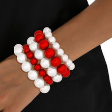 Cargar imagen en el visor de la galería, DST Red White Pearl Stretch 5 Pcs Bracelets Women
