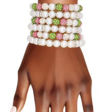 Cargar imagen en el visor de la galería, AKA White Pearl and Bead Memory Wire Bracelet
