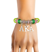 Cargar imagen en el visor de la galería, AKA Sorority Rondelle Bead Letter Charm Bracelet
