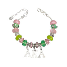 Cargar imagen en el visor de la galería, AKA Sorority Rondelle Bead Letter Charm Bracelet
