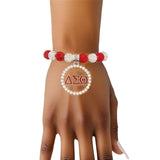 DST Red White Round Charm Luster Bracelet