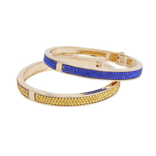 Cargar imagen en el visor de la galería, SGRHO Blue Gold Pave Hinged Bangle Bracelet Set
