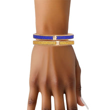 Cargar imagen en el visor de la galería, SGRHO Blue Gold Pave Hinged Bangle Bracelet Set
