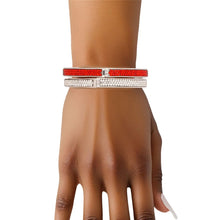 Cargar imagen en el visor de la galería, DST Sorority Red Pave Hinged Bangle Bracelet Set
