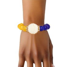 Cargar imagen en el visor de la galería, SGRHO Sorority Blue Gold Pearl Glass Bead Bracelet
