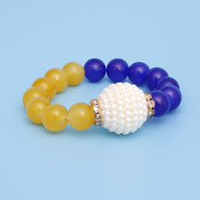 Cargar imagen en el visor de la galería, SGRHO Sorority Blue Gold Pearl Glass Bead Bracelet
