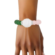Cargar imagen en el visor de la galería, AKA Sorority Pink Green Pearl Glass Bead Bracelet
