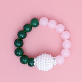 AKA Sorority Pink Green Pearl Glass Bead Bracelet