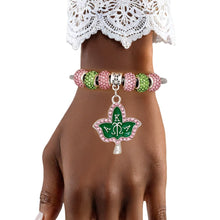 Load image into Gallery viewer, AKA Sorority Ivy Leaf Charm Cable Bangle Bracelet

