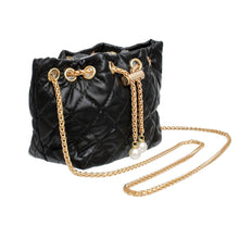 Cargar imagen en el visor de la galería, Mini Bucket Black Quilted Gold Camellia Luxe Bag
