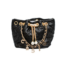 Cargar imagen en el visor de la galería, Mini Bucket Black Quilted Gold Camellia Luxe Bag
