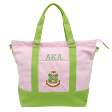 Cargar imagen en el visor de la galería, AKA Sorority Thick Pink Canvas Embroidered Tote
