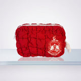 DST Crimson Red Crest Mini Quilted Puffy Pouch