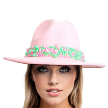 Cargar imagen en el visor de la galería, AKA Sorority Pink Fedora Pearl Band Hat for Women
